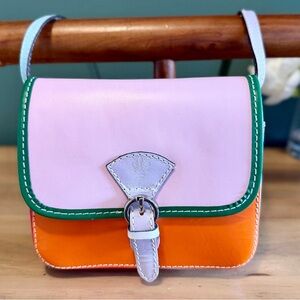Italian Recycled Leather Colorblock Crossbody Bag in Lavender & Orange